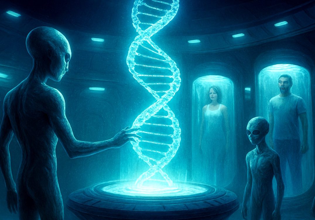 A scene of alien DNA manipulation.