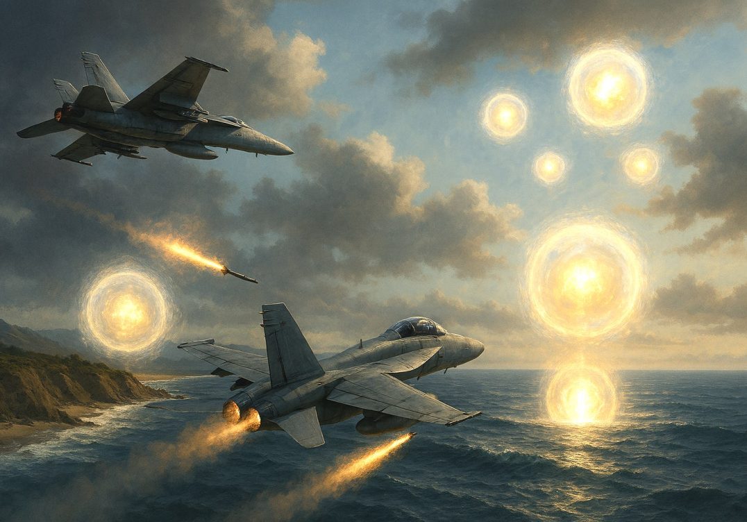 Military jets are engaging glowing sphere UAPs which are clearly emerging from the ocean near, what looks like, the coast of California.